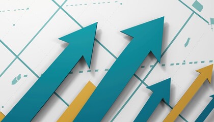 A graphic depicting ascending arrows on a grid, symbolizing growth, success, and positive trends in data or business metrics.