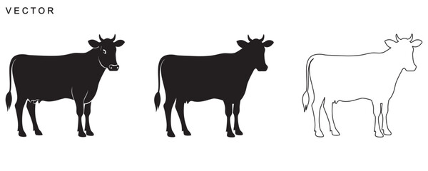 Cow vector silhouette icon set, Cow logo vector illustration on white background