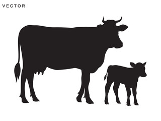 Cow vector silhouette icon set, Cow logo vector illustration on white background