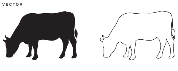 Cow vector silhouette icon set, Cow logo vector illustration on white background