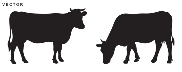 Cow vector silhouette icon set, Cow logo vector illustration on white background