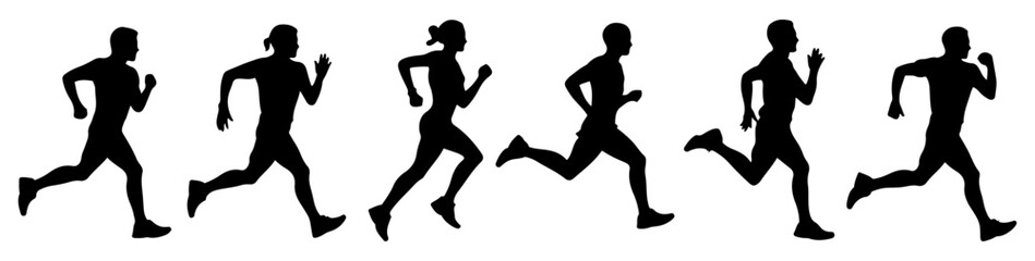 group athletes running silhouette illustration