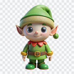 3D Plush Cotton Elf Icon | Green Soft Christmas Elf, Cute Holiday Character & Festive Symbol