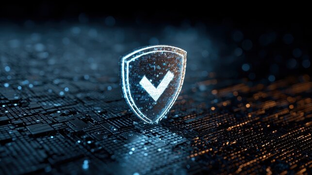 cybersecurity shield with checkmark for data protection and network security with binary code background - Powered by Adobe