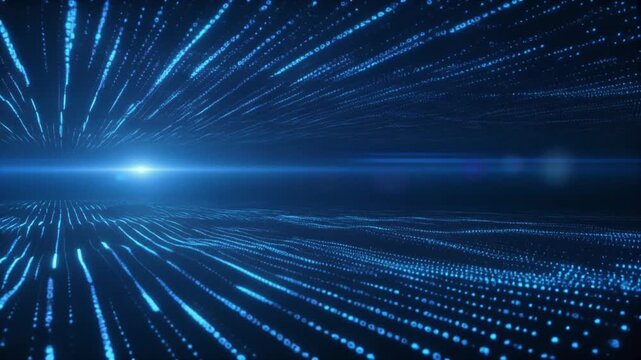 Abstract blue binary code background with glowing laser light speed motion design