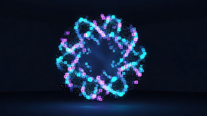 A glowing neon sign of a blue heart symbol and a flower design