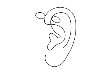Minimalist continuous line art drawing of a human ear concept