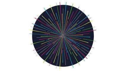 Abstract oval shape with radiating colorful lines and a sparkling central point