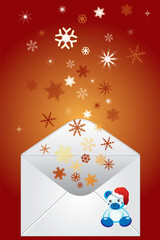 Christmas envelope with snowflakes on a red background