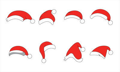 Red Santa Claus hat isolated on a clean white background. Classic Christmas cap for festive decoration, holiday design, winter celebration, and seasonal graphics.