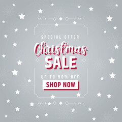 Christmas Sale Special Offer Banner with Stars and Snowflakes