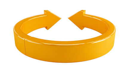 Yellow circular arrow symbol glossy 3D style isolated on transparency background representing cycle process or refresh concept modern and dynamic design suitable for business or technology themes