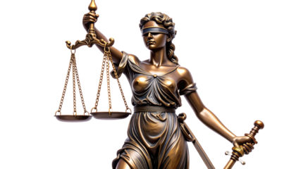 Justice Goddess Bronze Figure – Scales, Sword & Gavel Icon  PNG.