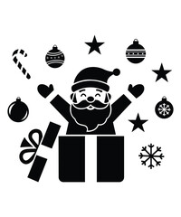 Festive Santa Claus Popping Out of Gift Box with Christmas Icons Vector