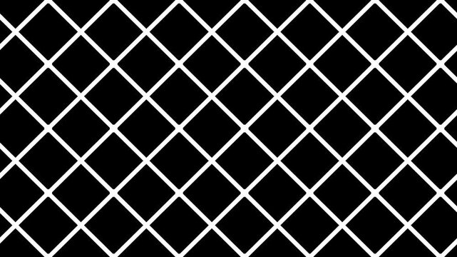 Diagonal square tile pattern moving seamlessly in a horizontal direction on black background