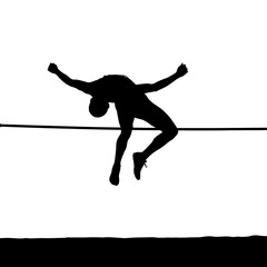 Dynamic silhouette of high jumper soaring over bar demonstrating athletic prowess and determination, perfect for sports, fitness, and motivational themes