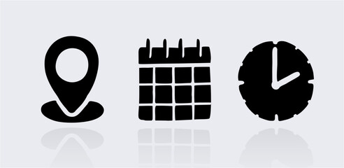 date time location place venue icon vector set 