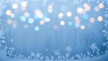 Abstract blue winter background with sparkling lights and frosted ice patterns