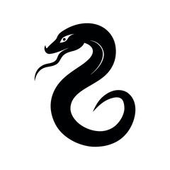 Fototapeta premium Black snake silhouette in curved shape, simple minimal vector, no shadow, white background