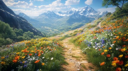 Mountain Wildflower Path Scenic Valley View