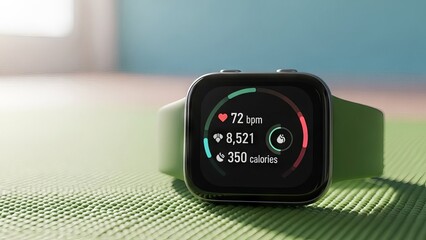 Smartwatch displaying fitness data on its screen