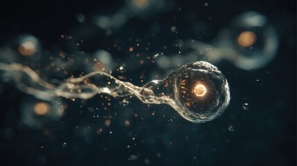submicroscopic a single complex glowing molecule emerges from a dark primordial aqueous solution symbolizing the spark of life stem education sheets