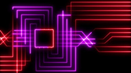 Neon circuit board lines glowing red and purple abstract technology background digital network data flow futuristic grid connection concept - Powered by Adobe