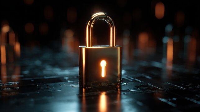 cybersecurity lock digital environment 3d illustration data protection front view of secure system