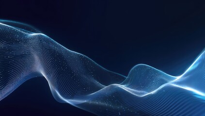 Flowing, abstract blue mesh illuminated by light over a dark background creates a dynamic, wave-like digital art piece