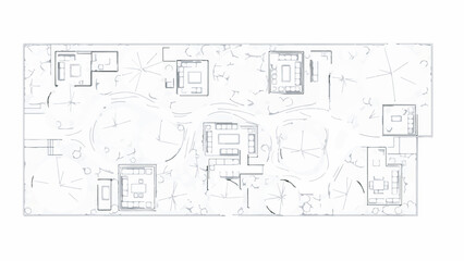 Abstract Minimalist Architectural Line Drawing Floor Plan Top View Illustration