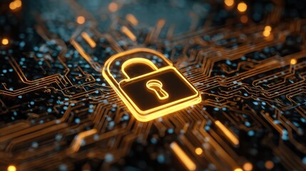secure data transmission concept with lock symbol integrated in futuristic circuit pattern on neon cyber background digital encryption cybersecurity protection network privacy and information