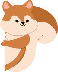 happy squirrel character peeking, cute brown rodent animal, funny tiny squirrel illustration