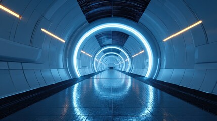 futuristic secure passageway with encrypted transmission visuals in a digital environment