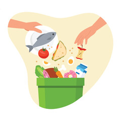 Vector illustration of bowling game. Cartoon scene of cheerful boy with curly hair, dressed in hoodie, shorts, sneakers, holding yellow bowling ball to hit the pins isolated on white background.