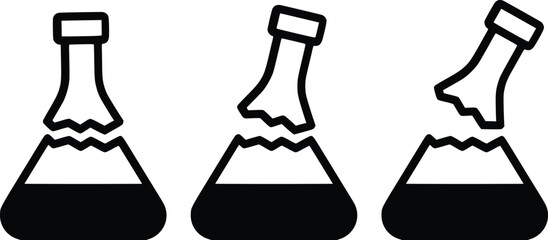  set of laboratory flasks with broken necks in a row vector illustration
