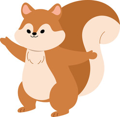 happy squirrel character presenting hand, cute brown rodent animal open arms, funny tiny squirrel illustration
