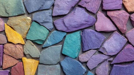 Vibrant stones in various colors create an eye-catching collage on the ground, showcasing artful placement and texture