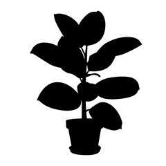 Houseplant silhouette vector illustration, black plant pot silhouette isolated on white background, flower pot silhouette