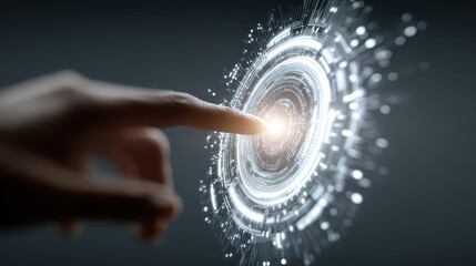 a hand reaching out to touch a glowing circular design symbolizing human resources and technology integration hr ai super agents