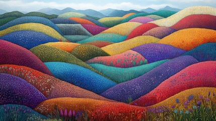 Colorful Rolling Hills Landscape Painting