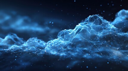 futuristic cloud computing concept showcasing digital connections and data flow in a vibrant blue color scheme