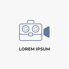 Video camera logo combined with briefcase icon, xanadu lineart style. Perfect for video production branding, filmmaking company logos