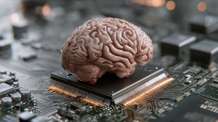 ai brain on circuit board symbolizing processing data with future innovation technology artificial intelligence