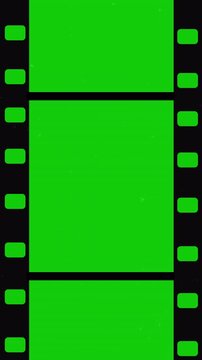 Retro 35mm Filmstrip Frame Animation with Green Screen, Vintage Old Movie Loop, Alpha Channel Isolated 4k video animation seamless loop