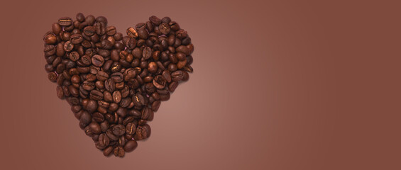 Coffee heart banner on warm brown background