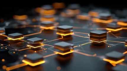 abstract data structure with connected digital folders on a dark surface concept for database management information technology and cloud storage solutions