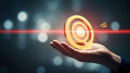 Hand holding glowing target with arrow