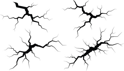 Black cracks isolated on a white background texture