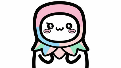 Cute Pastel Kawaii Character Vector Illustration with Color Blocks