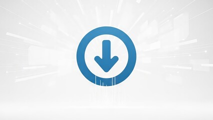 Blue download arrow icon on abstract circular background